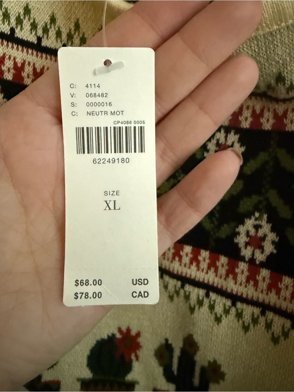 Pilcro Anthropologie Cactus Fair Isle Knit Cropped Tank Top Size XL NWT $68 - Picture 4 of 11